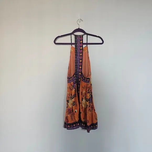 Urban Outfitters Ecote Gigi Boho Orange Floral Mini Dress Size XS - Picture 3 of 6